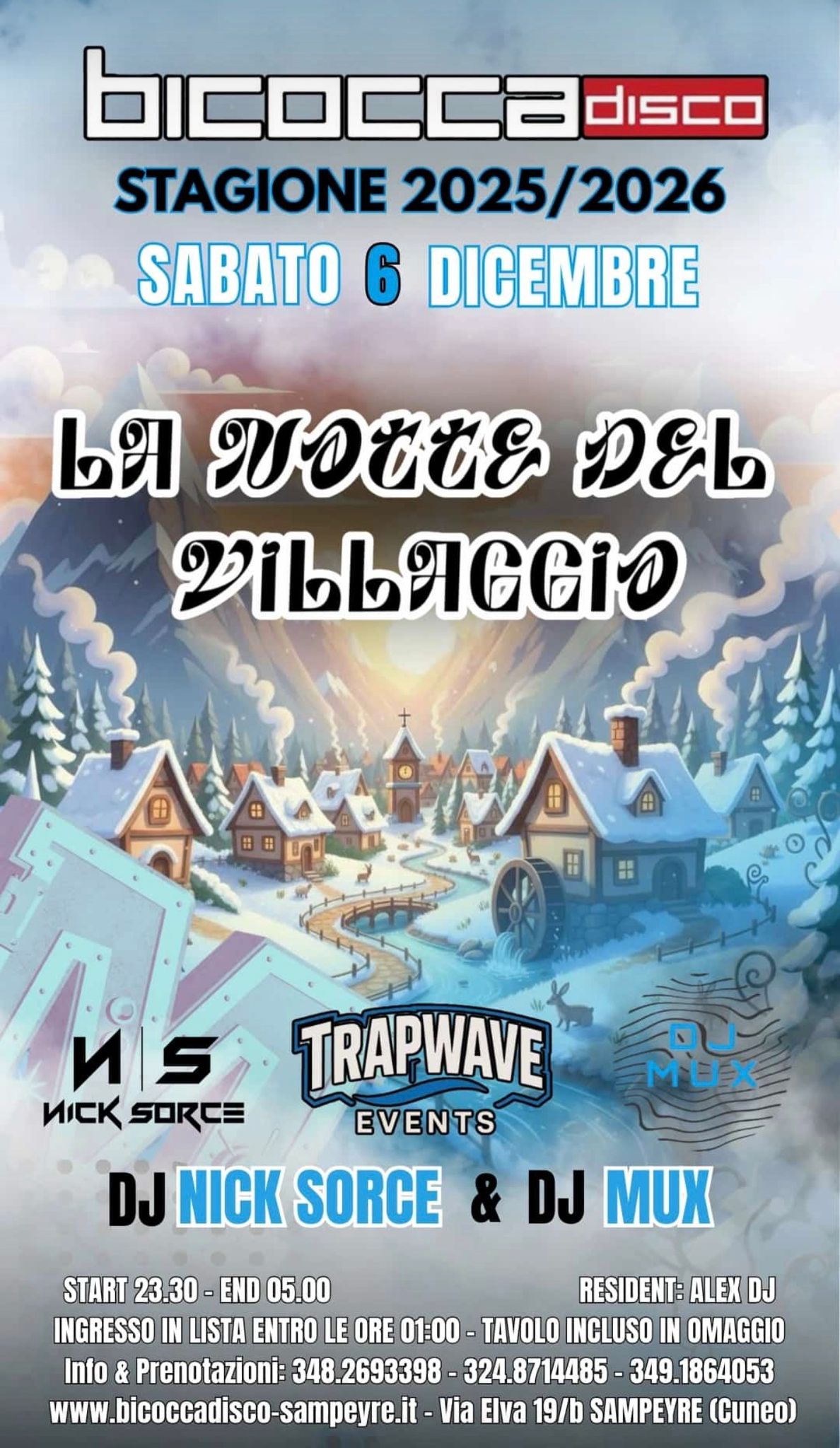 LA NOTTE DEL VILLAGGIO – SABATO 6 DICEMBRE